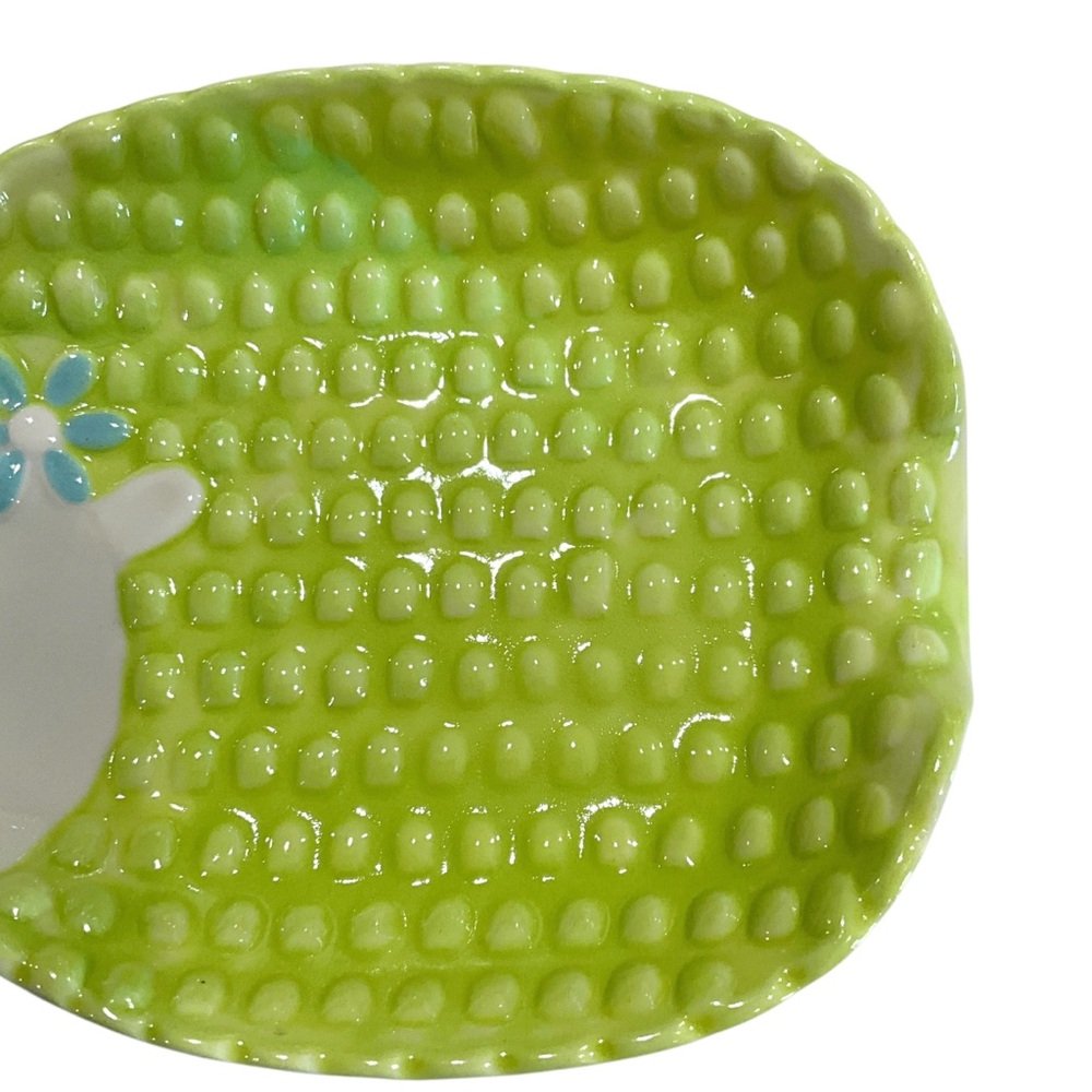 VTG Pier 1 Hedgehog Dish Spoon Rest Ceramic Lime Green Discontinued Kitschy Cute - Picture 4 of 7